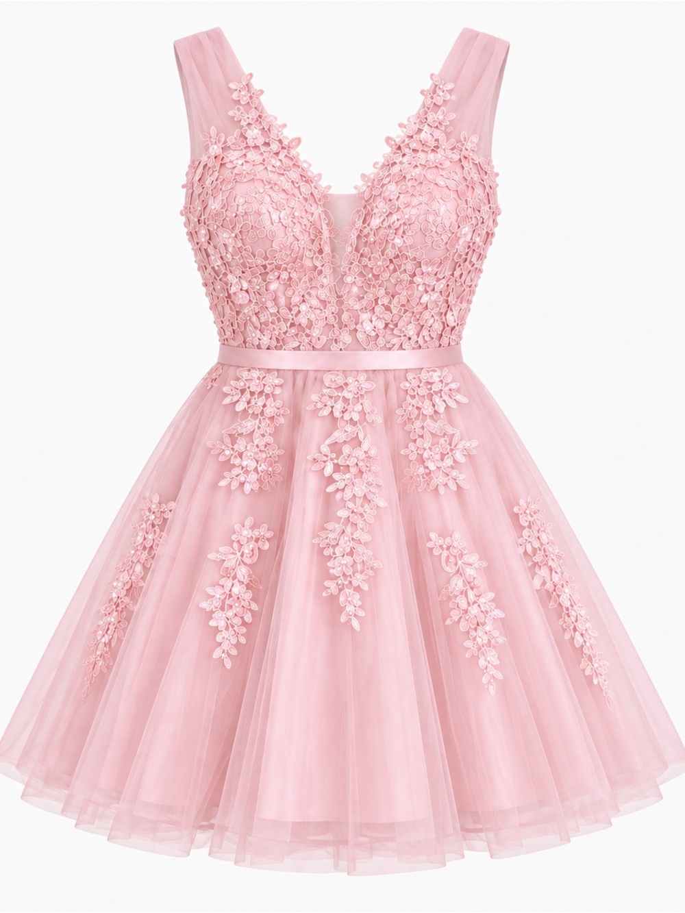 NWT Soft Pink Floral Appliqué Tulle Dress, 2/4